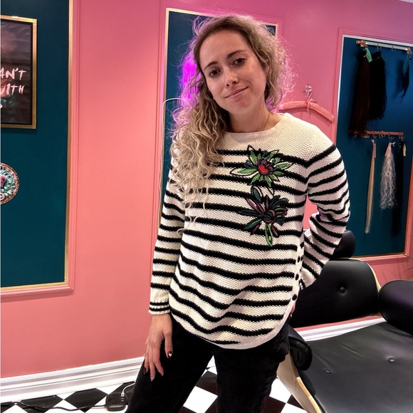 Desigual striped sweater with flowers and button up sides - Picture 1 of 5